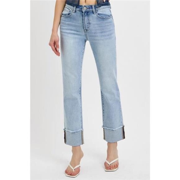 ✨NWT‎ RISEN High Rise Straight Cuffed Relaxed Jeans - Picture 3 of 6
